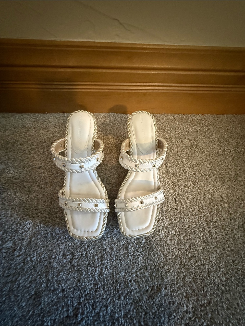 White House Black Market Cream Braided Double-Strap Wedge Slides